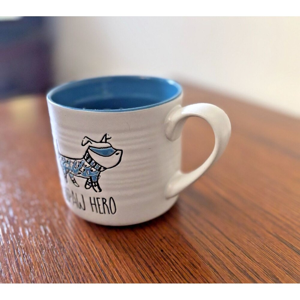 Large Dog Coffee Mug Cup "Supaw hero" Embossed Mug White Prima Design 16oz
